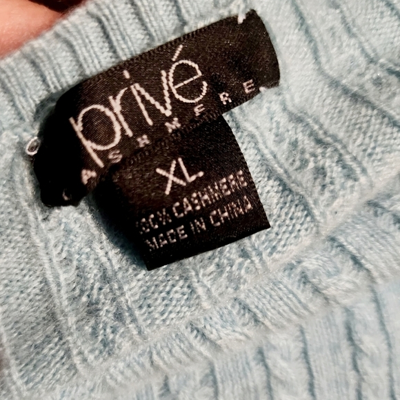 Prive Womens XL 100% Cashmere Light Teal Round Neck Pullover Cable Kint Sweater - Picture 4 of 5